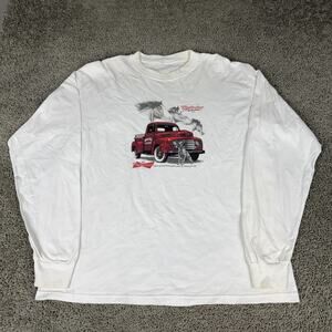 Budweiser Shirt Mens XL White Long Sleeve Clydesdales Truck Dog Graphic Beer Tee